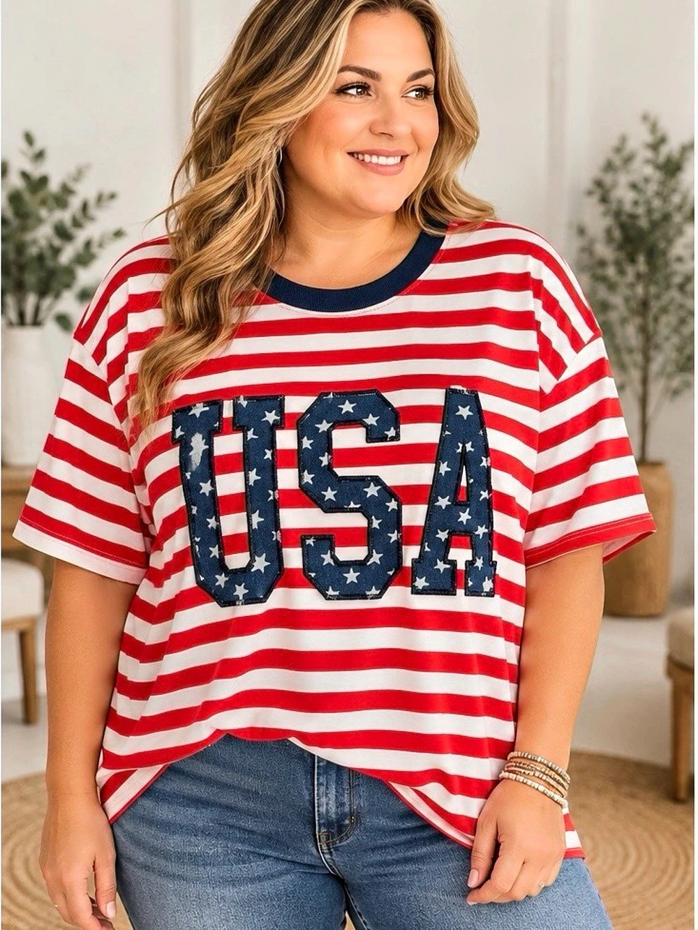 Kori America USA Striped Tee in Red & White Size 2X Like New